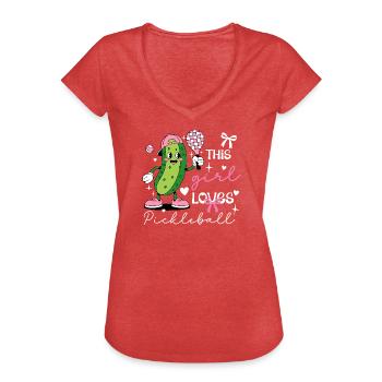 Coquette Pickleball-Mädchen süße Pickle - Frauen Vintage T-Shirt - Rot meliert - Vorne