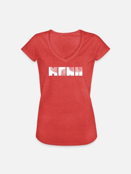 Monk - Frauen Vintage T-Shirt - Rot meliert