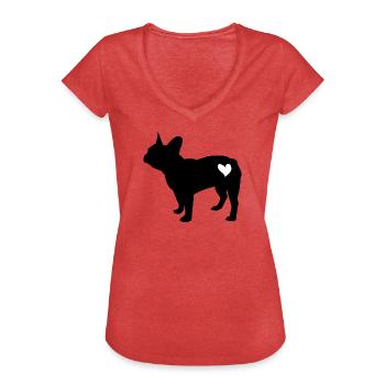 Französische Bulldogge - Frauen Vintage T-Shirt - Rot meliert - Vorne - Danielle (179cm)