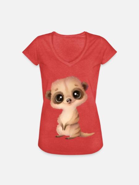 süßes Erdmännchen mit Glubschaugen - Frauen Vintage T-Shirt - Rot meliert