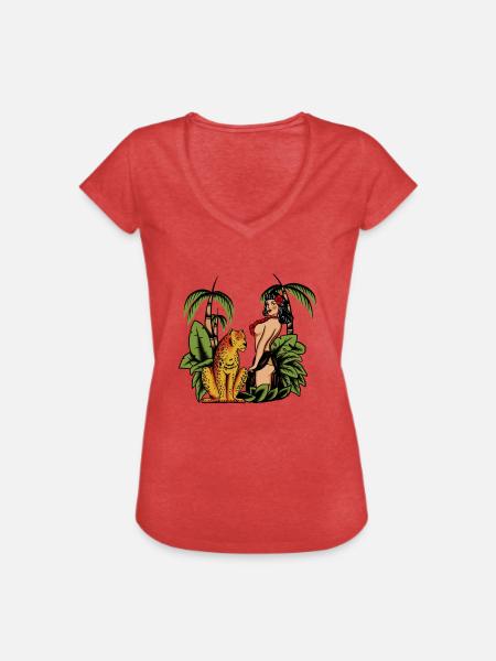 QueenoftheJungle - Frauen Vintage T-Shirt - Rot meliert