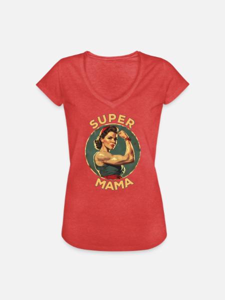 Super Mama - Frauen Vintage T-Shirt - Rot meliert