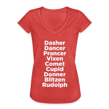 Noms de rennes - T-shirt vintage Femme - rouge chiné - Devant - Danielle (179cm)