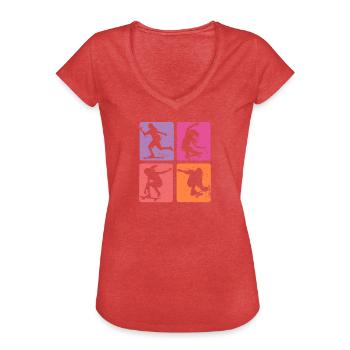 Vintage Retro Skateboard Skater Girl - Frauen Vintage T-Shirt - Rot meliert - Vorne - Danielle (179cm)