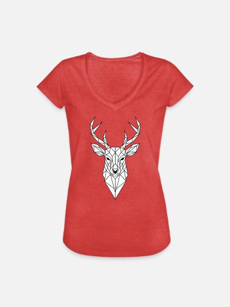 Geometrischer Hirschkopf Linienkunst - Frauen Vintage T-Shirt - Rot meliert