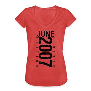 Anniversaire Juin 2007 Juin né en June 2007 - T-shirt vintage Femme - rouge chiné - Devant - Danielle (179cm)