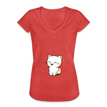Katzen Kawaii - Frauen Vintage T-Shirt - Rot meliert - Vorne - Danielle (179cm)