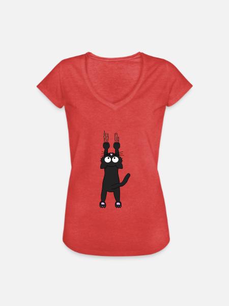 Schwarze Katze - Frauen Vintage T-Shirt - Rot meliert