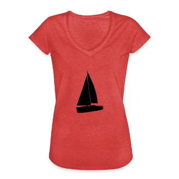Voilier noir - T-shirt vintage Femme - rouge chiné - Devant - Danielle (179cm)