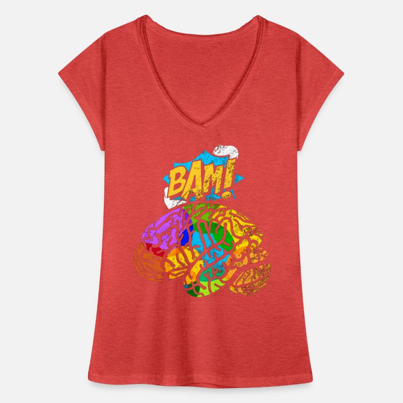 Brain Aesthetic Pop Art Comic Retro Brain Map Neur Women's Vintage T-Shirt