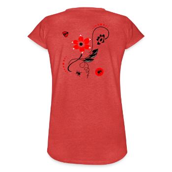 Sommerblume mit Marienkäfer und Ameisen - Frauen Vintage T-Shirt - Rot meliert - Hinten