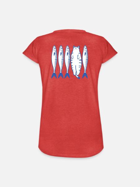 White Cat & Co. - Frauen Vintage T-Shirt - Rot meliert