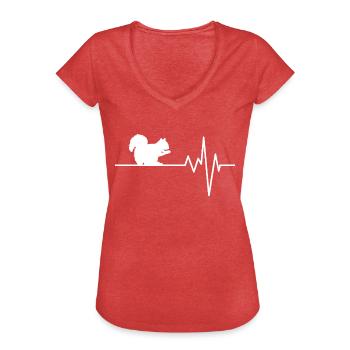 Écureuils - T-shirt vintage Femme - rouge chiné - Devant - Danielle (179cm)