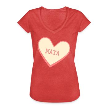 Maya - Frauen Vintage T-Shirt - Rot meliert - Vorne - Danielle (179cm)