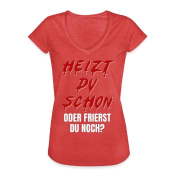 Heizt du schon oder frierst du noch? Halloween - Frauen Vintage T-Shirt - Rot meliert - Vorne - Danielle (179cm)