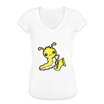 Raupe Saxophon Trompete Instrument Musik Hobby Süß - Frauen Vintage T-Shirt - Vintage Denim - Vorne - Danielle (179cm)