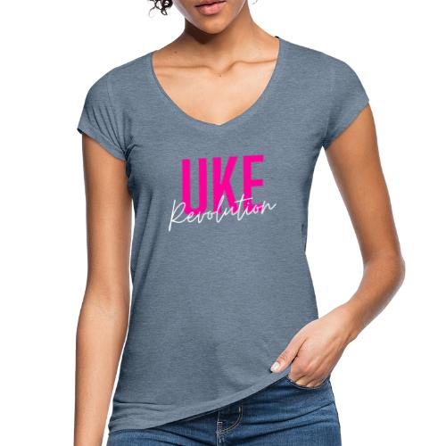 Front Only Pink Uke Revolution Name Logo - Women's Vintage T-Shirt