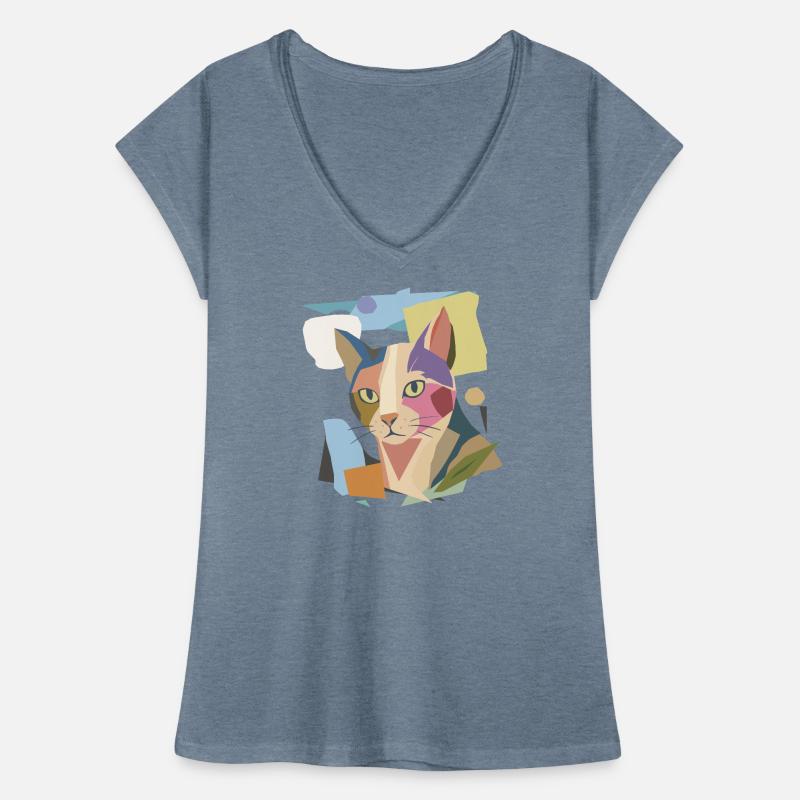 Chat abstrait dans le design moderne de bloc de couleur T-shirt vintage Femme