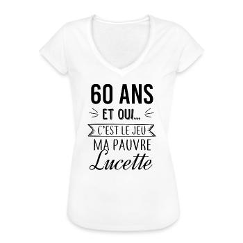 Pauvre Lucette 60 ans - T-shirt vintage Femme - vintage bleu jeans - Devant - Danielle (179cm)