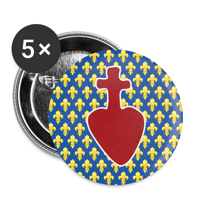 Sacré Cœur & fleurs de lys - Lot de 5 grands badges (56 mm)