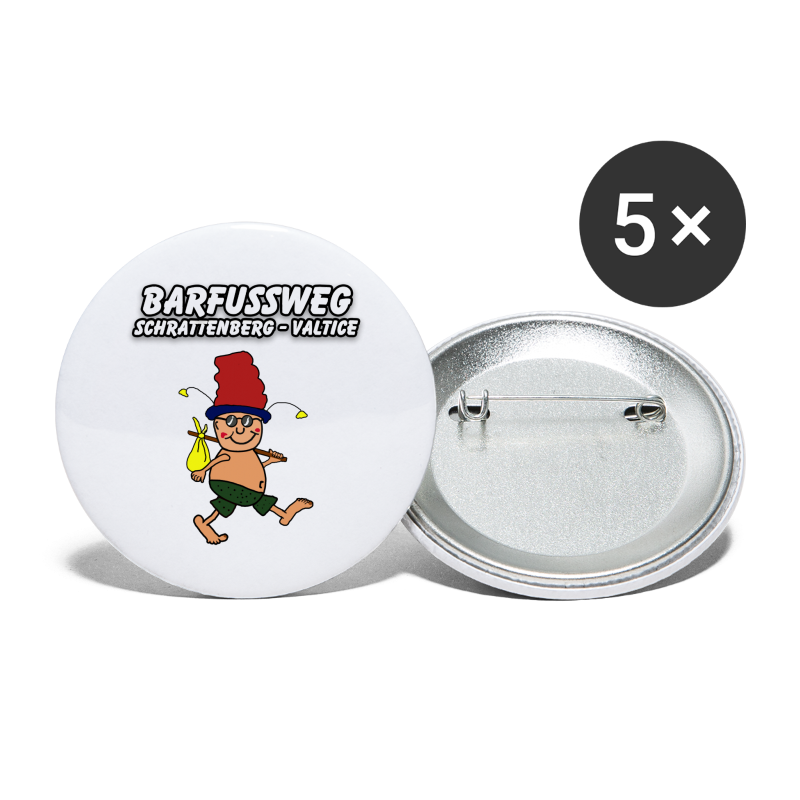 Barfussweg mit Logo - Buttons groß 56 mm (5er Pack)
