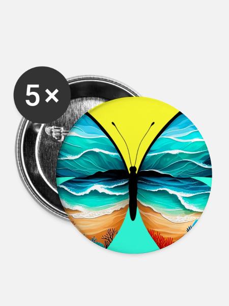 Schmetterling - Buttons groß 56 mm (5er Pack) - Weiß
