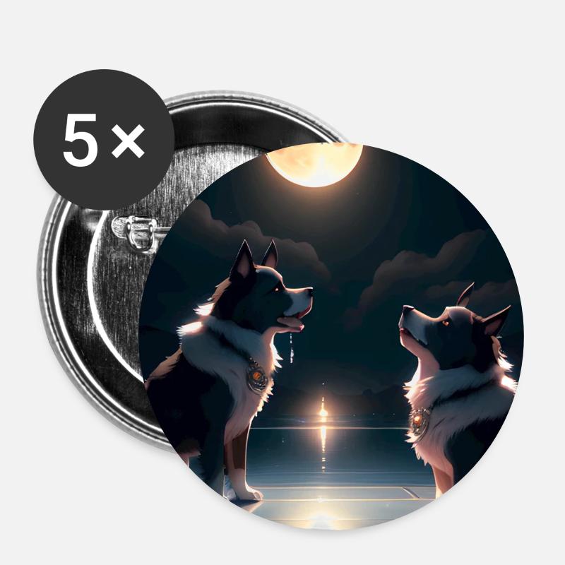 Moonlit Canine Duet - Buttons large 2.2''/56 mm (5-pack) - white