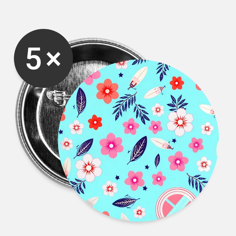 Floral pattern with surfboards on sky blue - Buttons large 2.2''/56 mm (5-pack) - white