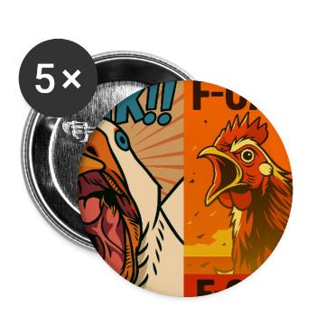 Hupen und Krächzen Hahnenduo, lustige Gans und Huhn - Buttons groß 56 mm (5er Pack) - Weiß - Vorne