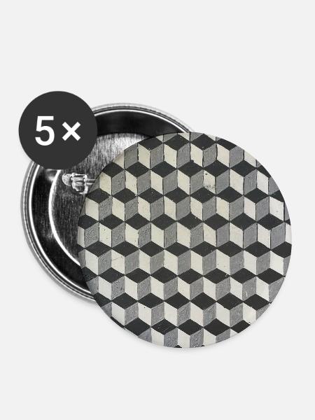 Dreidimensionale Würfel Graustufen - Buttons groß 56 mm (5er Pack) - Weiß
