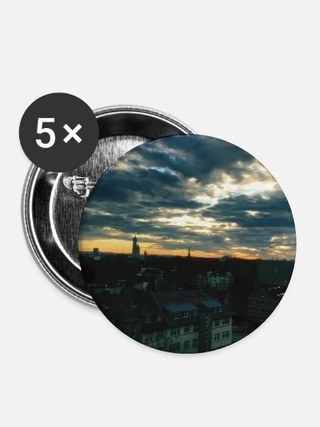 Sonnenuntergang über Stadtlandschaft - Buttons groß 56 mm (5er Pack) - Weiß