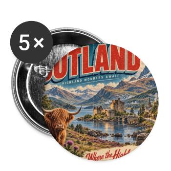 Grüße aus Schottland Retro-Postkarte - Buttons groß 56 mm (5er Pack) - Weiß - Vorne