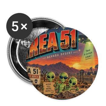 Grüße aus Area 51 – Retro-Alien-Postkarte - Buttons groß 56 mm (5er Pack) - Weiß - Vorne