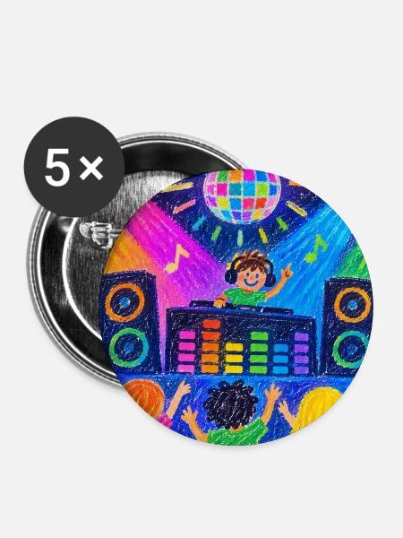 Bunte Disco-Party - Buttons groß 56 mm (5er Pack) - Weiß