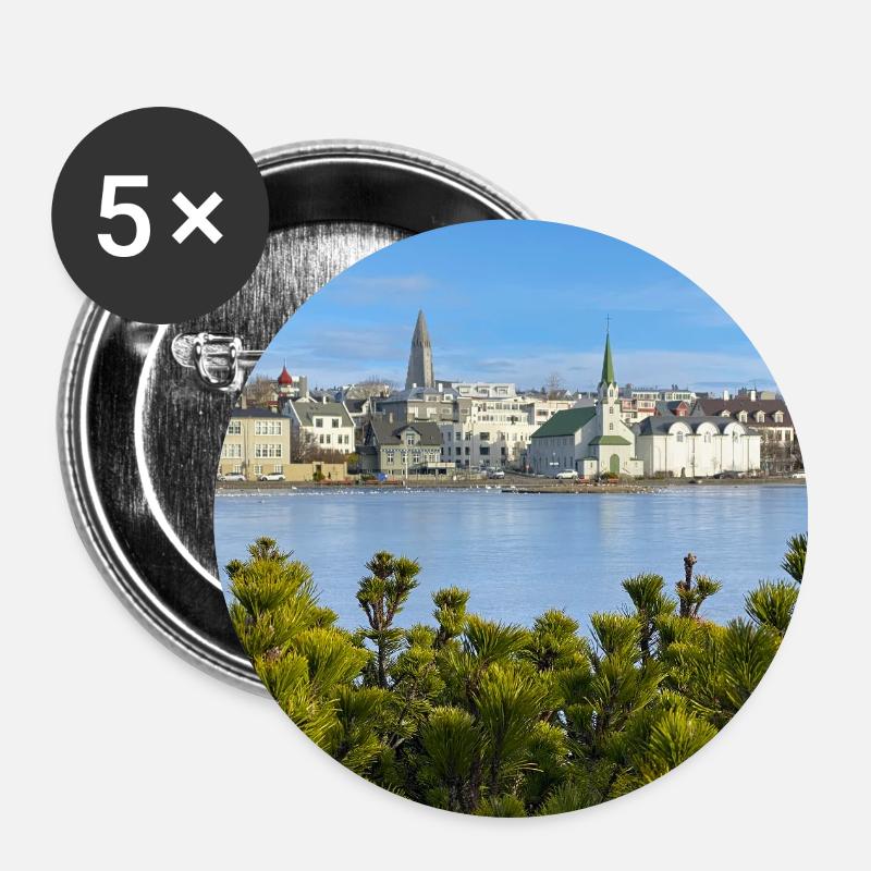 Reykjavik Waterfront - Buttons groß 56 mm (5er Pack) - Weiß