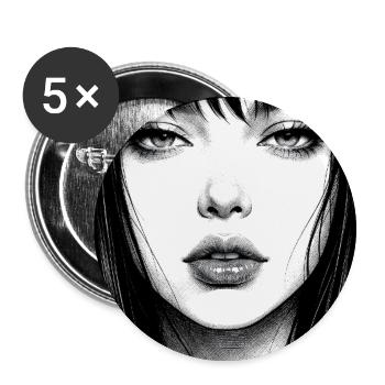 Monochrome portrait with long hair - Buttons large 2.2''/56 mm (5-pack) - white - Front