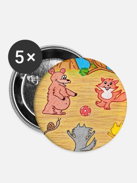 Verspieltes Waldfreunde-Ballspiel - Buttons groß 56 mm (5er Pack) - Weiß