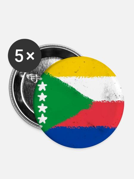 Flagge der Komoren - Buttons groß 56 mm (5er Pack) - Weiß