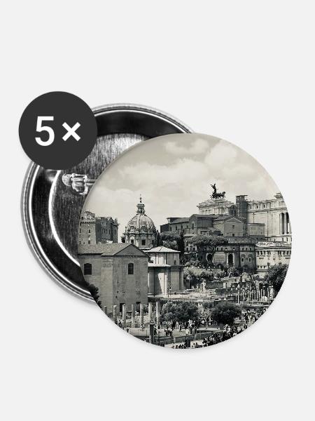 Sepia Rom: Kolosseum und Platz - Buttons groß 56 mm (5er Pack) - Weiß