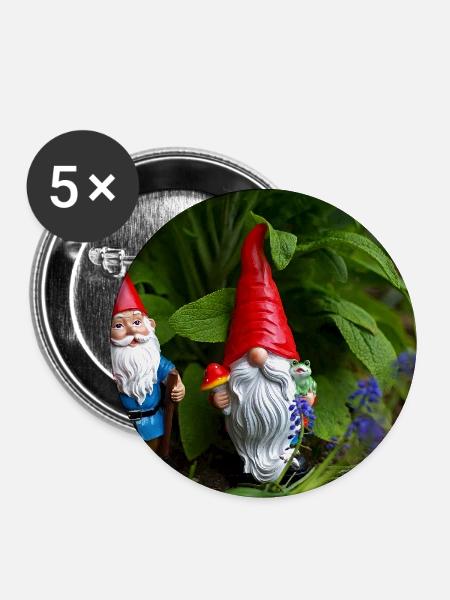 Gartenzwerge im Beet - Buttons groß 56 mm (5er Pack) - Weiß