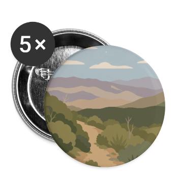 Wanderweg durch grüne Hügellandschaft - Buttons groß 56 mm (5er Pack) - Weiß - Vorne