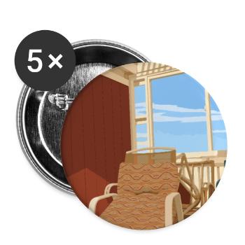 Gemütlicher Liegestuhl auf sonniger Veranda  - Buttons groß 56 mm (5er Pack) - Weiß - Vorne