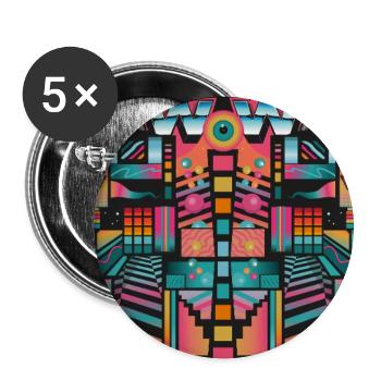 Psychedelischer WOW Mosaik Print - Buttons groß 56 mm (5er Pack) - Weiß - Vorne