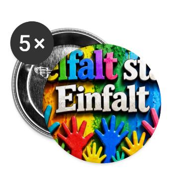 Vielfalt statt Einfalt bunte Handabdrücke - Buttons groß 56 mm (5er Pack) - Weiß - Vorne