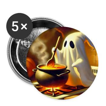 Ghost stands at the stove and cooks pumpkin soup - Buttons large 2.2''/56 mm (5-pack) - white - Front