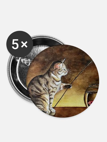 Fisher cat and goldfish in bowl - Buttons large 2.2''/56 mm (5-pack) - white