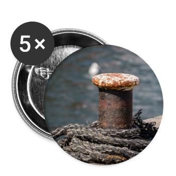 Bollards in the port of Büsum Germany Poster - Buttons large 2.2''/56 mm (5-pack) - white - Front
