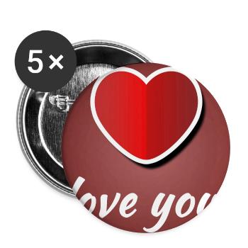 Je t’aime - Affiche avec cœur - Lot de 5 grands badges (56 mm) - blanc - Devant