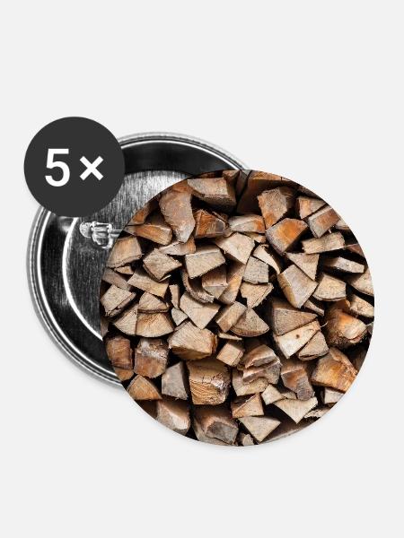 Rustikaler Holzstapel Brennholz Poster - Buttons groß 56 mm (5er Pack) - Weiß