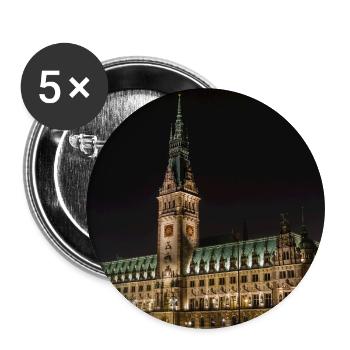 Hôtel de ville de Hambourg la nuit - Affiche - Lot de 5 grands badges (56 mm) - blanc - Devant